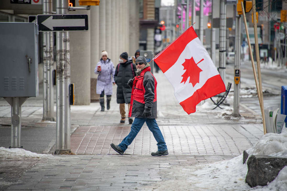 Ottawa,ontario,canada,,february,16,2022,,protestor,carrying,upside,down