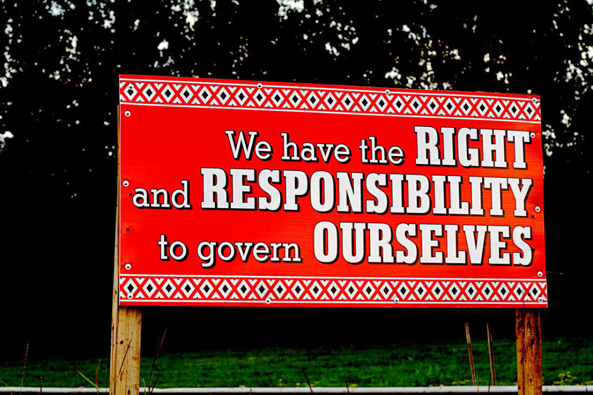 Kahnawake,,quebec/candada, ,july,10,,2011:,sign,erected,on,mohawk