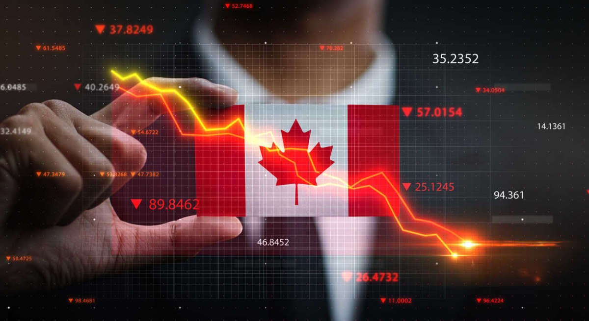 Graph,falling,down,in,front,of,canada,flag.,crisis,concept