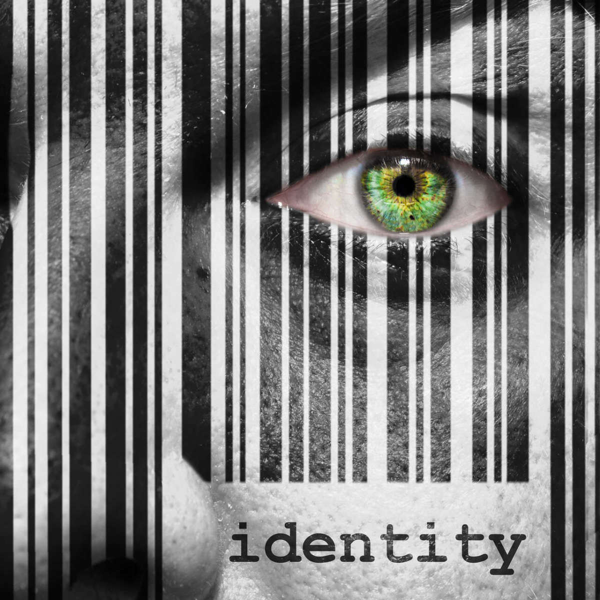 Barcode,with,the,word,identity,as,concept,superimposed,on,a