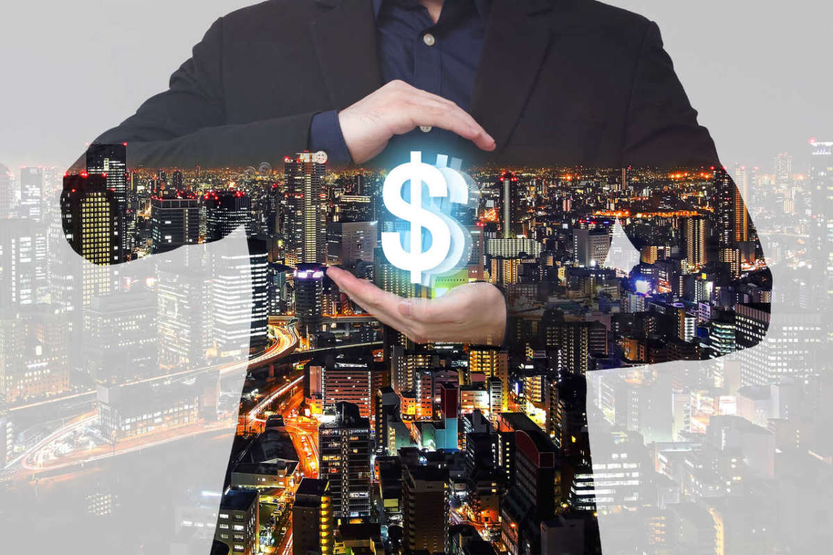 Double,exposure, ,businessman,show,dollar,currency,symbol,between,hands